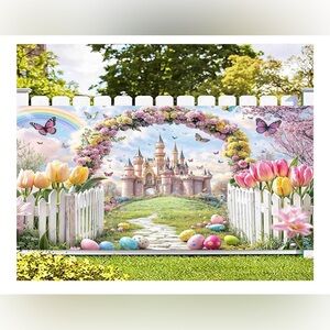 Easter Spring Castle Garage Door Cover,7 x 8,Bunny Eggs Butterflies Wooden Fence